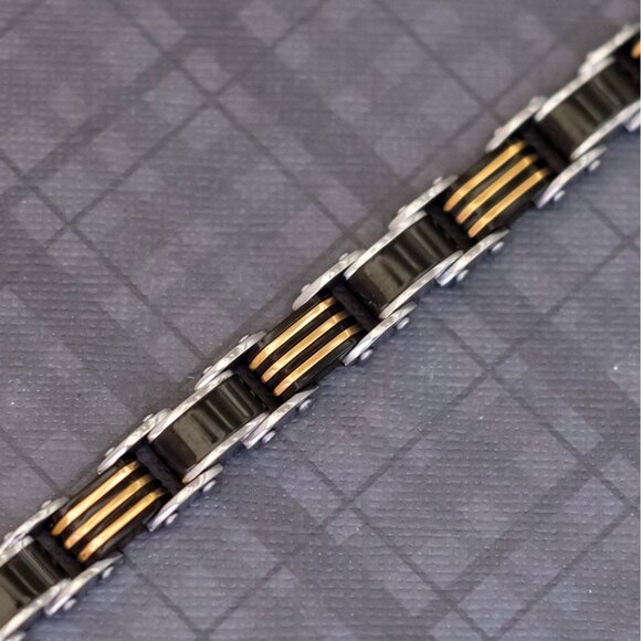 8 inch, Vintage Two Tone Steampunk Link Elegant Stainless Steel Bracelet - G49 - Picture 1 of 3